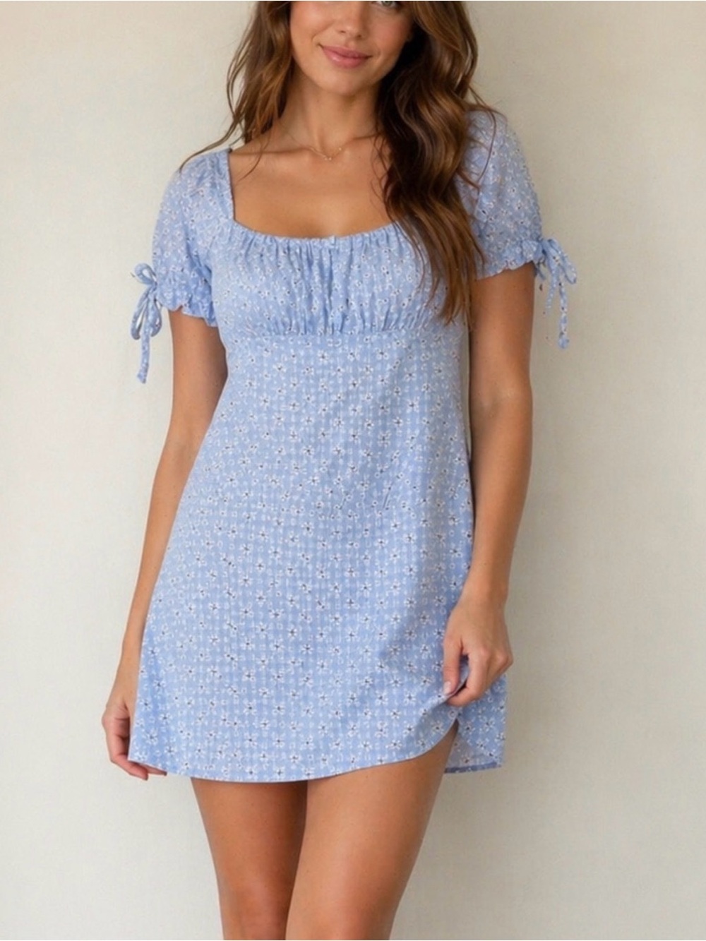 Altar'd State Light Blue Floral Square-Neck Mini Dress